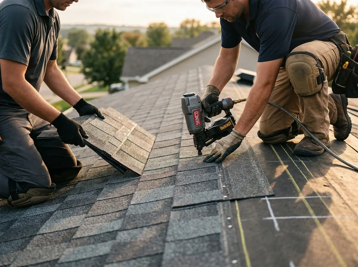 Professional roofer working on a residential roof in West Jordan